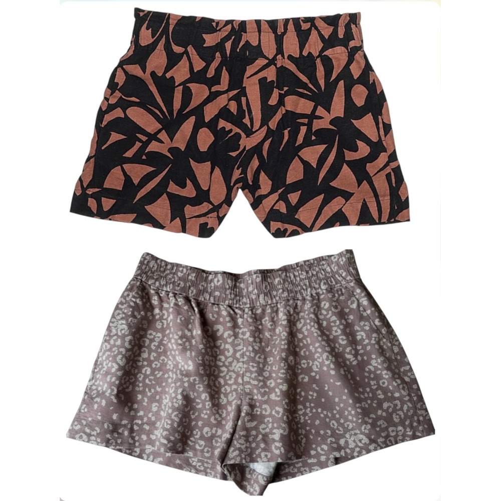 LOT OF 2 A New Day Shorts ANIMAL PRINT Paperbag/Elastic Waist LINEN BLEND sz XXL
